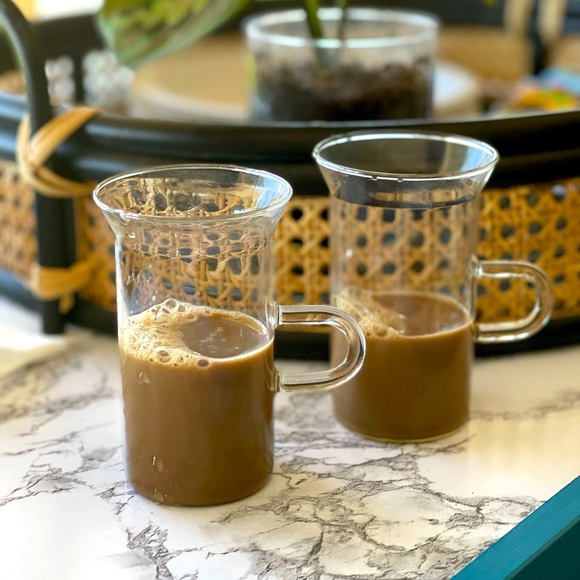 Vintage set of Coffee Tea Mugs Clear Glass Mondern